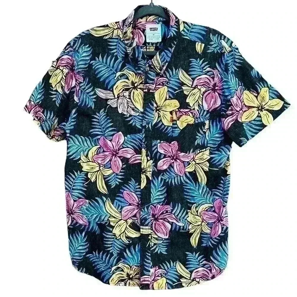 Levi's Multicolor Flower Pattern Hawaiian Tropical Button Up Shirt Men XXL